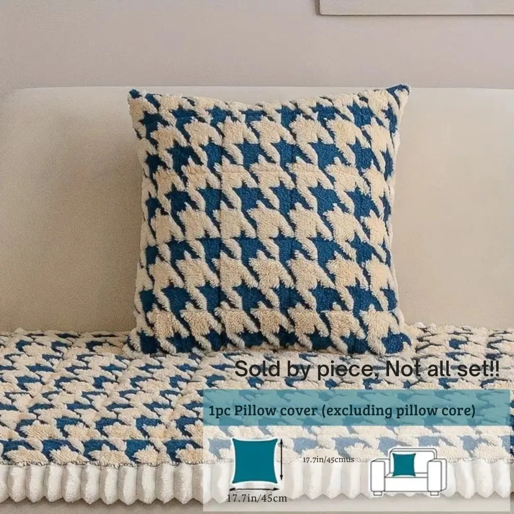 Colourful Plush Houndstooth Sofa Cover and Cushion Cover - Image 5