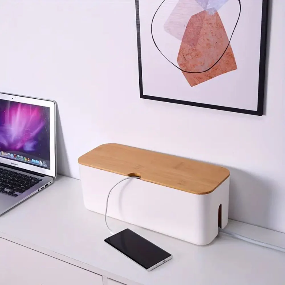 Cord Tidy Bamboo Cable Organizer Box - Image 2