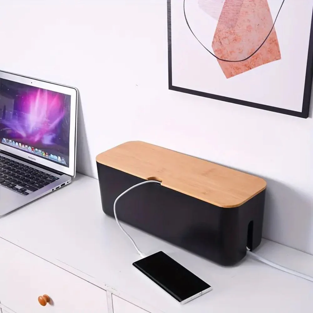 Cord Tidy Bamboo Cable Organizer Box - Image 3