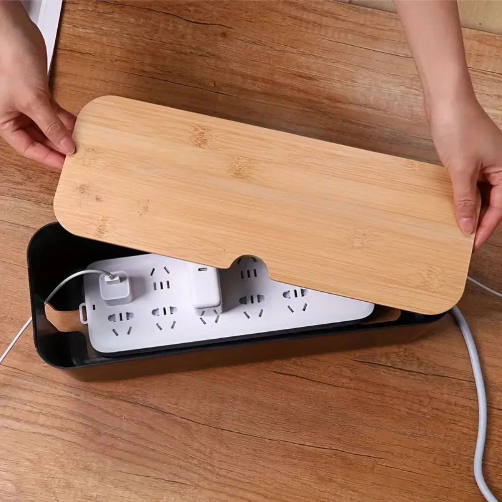 Cord Tidy Bamboo Cable Organizer Box - Image 4