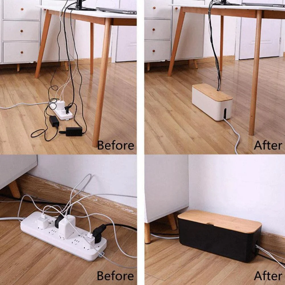 Cord Tidy Bamboo Cable Organizer Box - Image 5