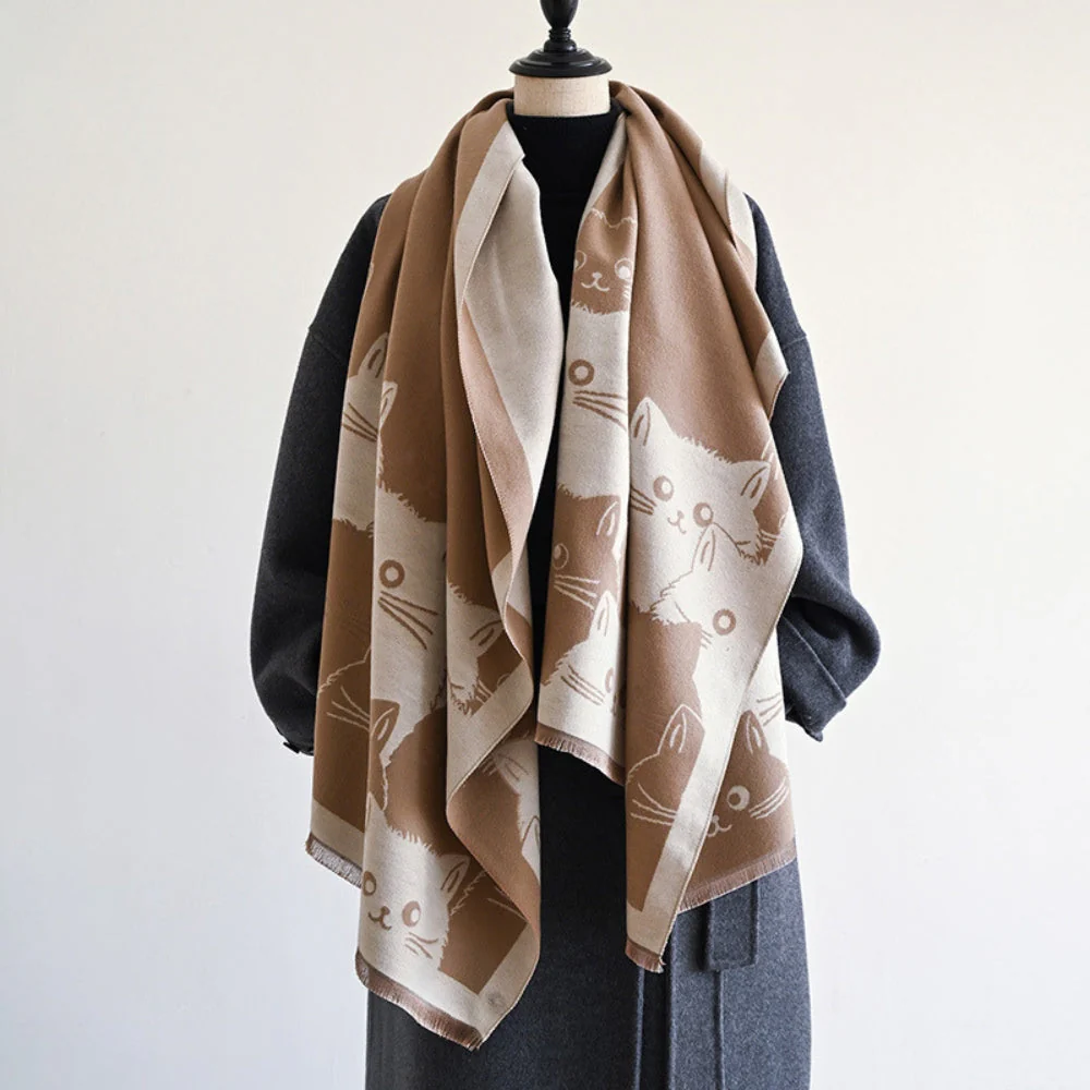 Cute Cat Jacquard Winter Scarf - Image 5