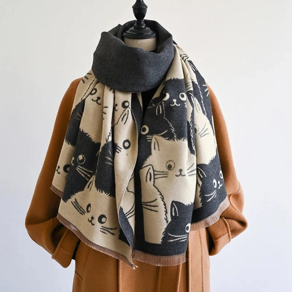Cute Cat Jacquard Winter Scarf - Image 7
