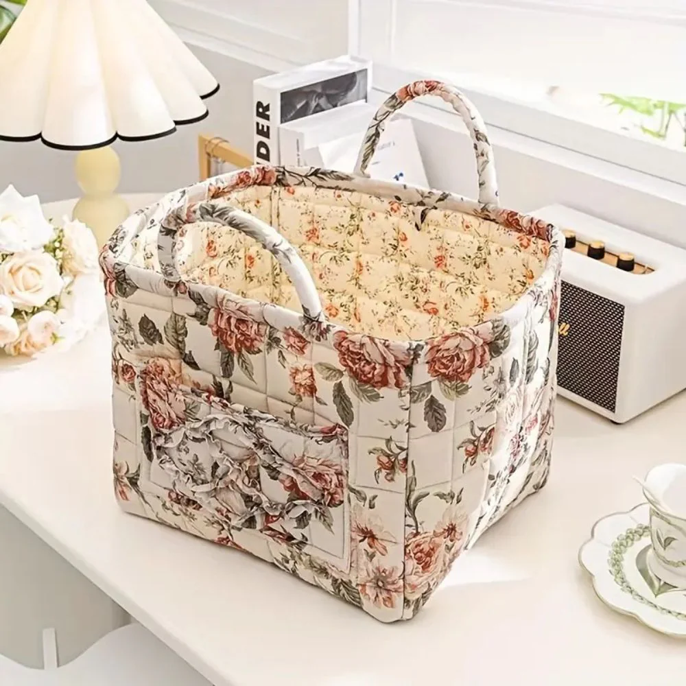 Delicate Floral Canvas Storage Basket - Image 3
