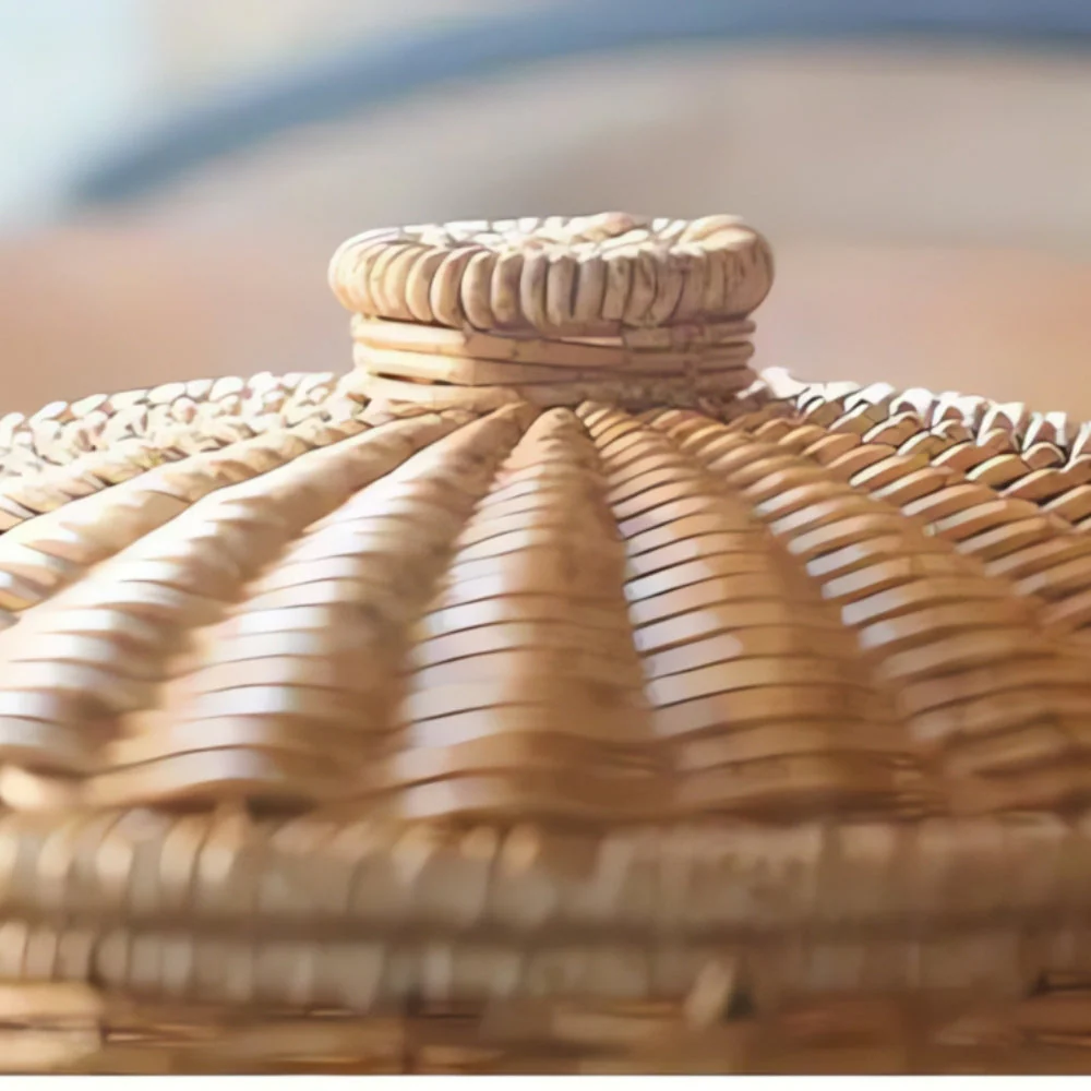 Dome-Shaped Knitted Rattan Basket with Lid - Image 3