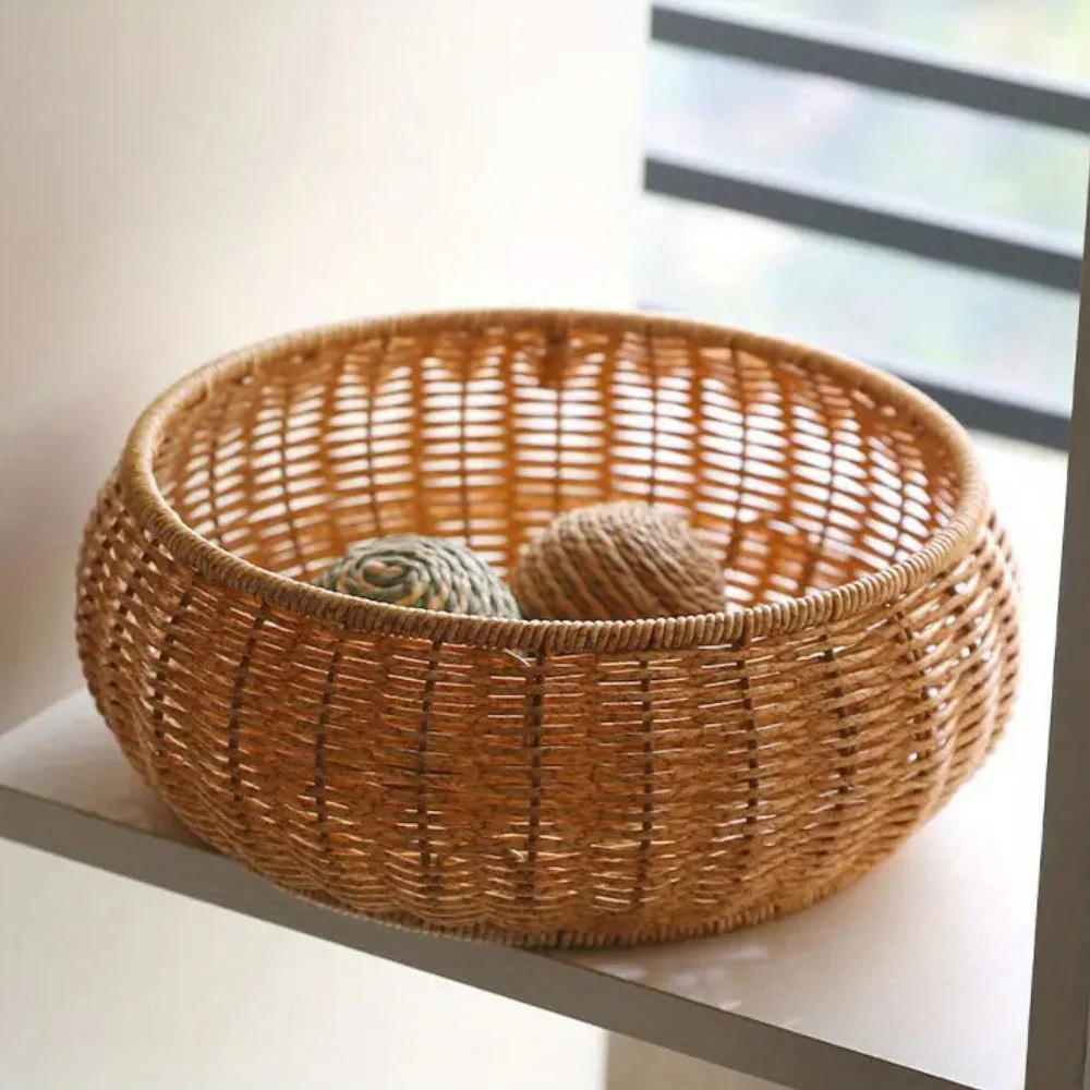 Dome-Shaped Knitted Rattan Basket with Lid - Image 5