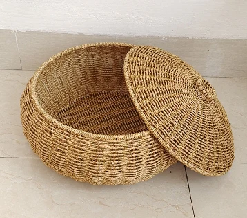 Dome-Shaped Knitted Rattan Basket with Lid - Image 6