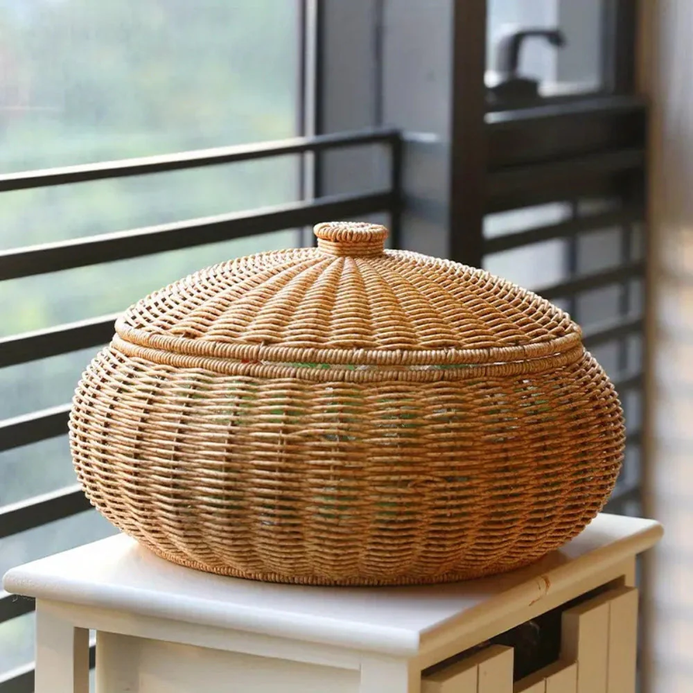 Dome-Shaped Knitted Rattan Basket with Lid - Image 7