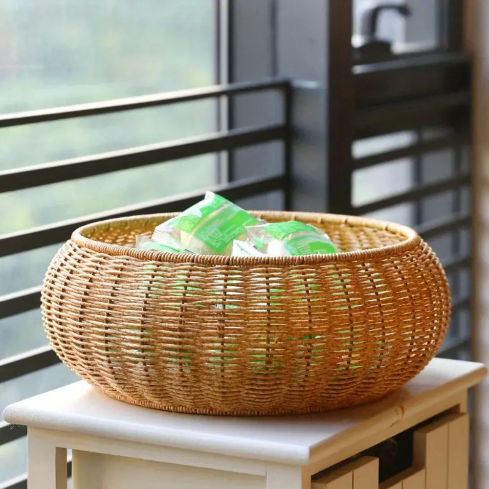 Dome-Shaped Knitted Rattan Basket with Lid - Image 8