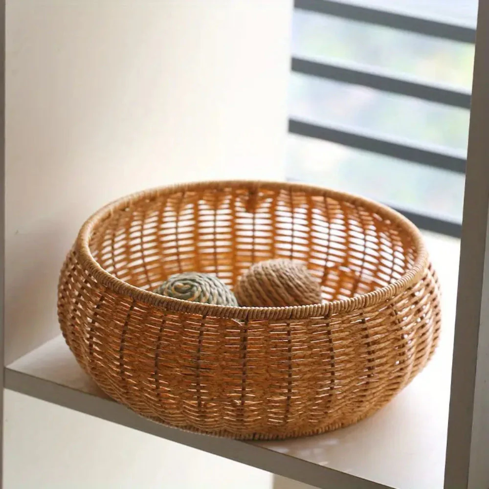 Dome-Shaped Knitted Rattan Basket with Lid - Image 9