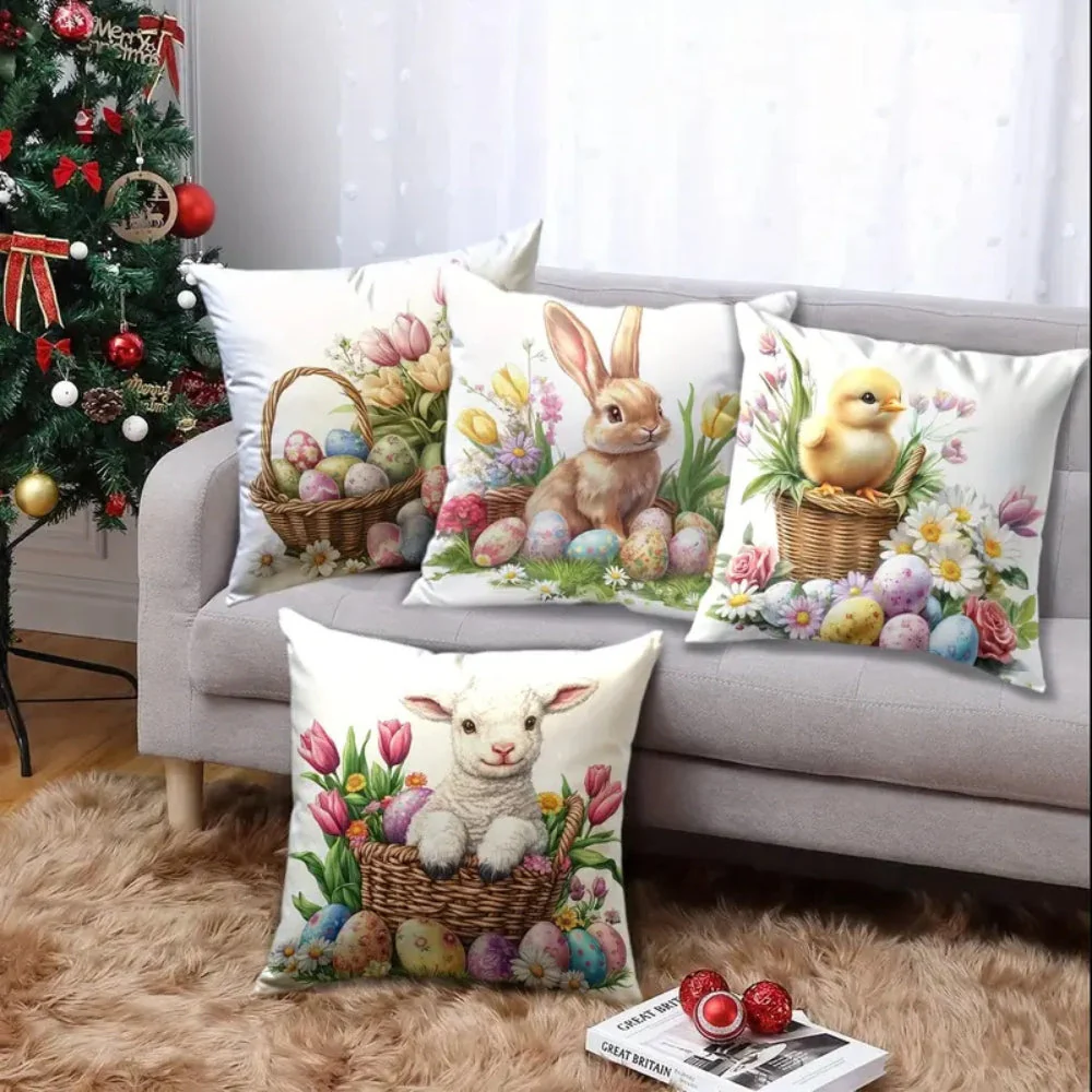 Easter Floral Bunnies Cushion Cover | 4pcs Set - Image 2