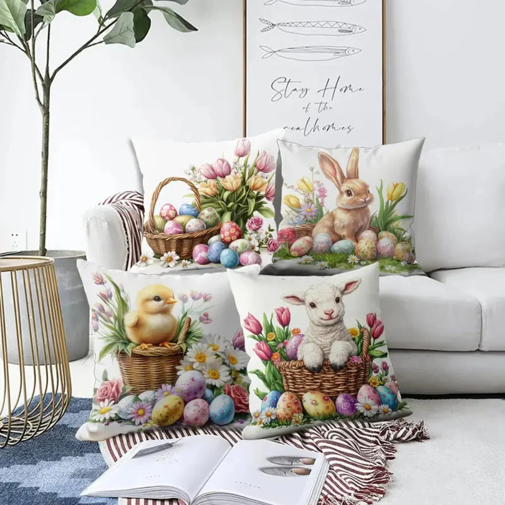 Easter Floral Bunnies Cushion Cover | 4pcs Set - Image 3