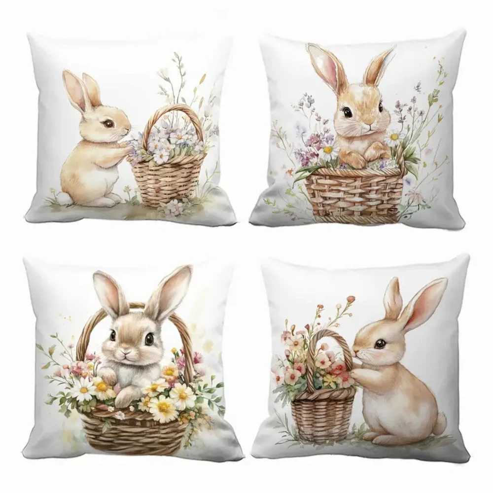 Easter Floral Bunnies Cushion Cover | 4pcs Set - Image 4