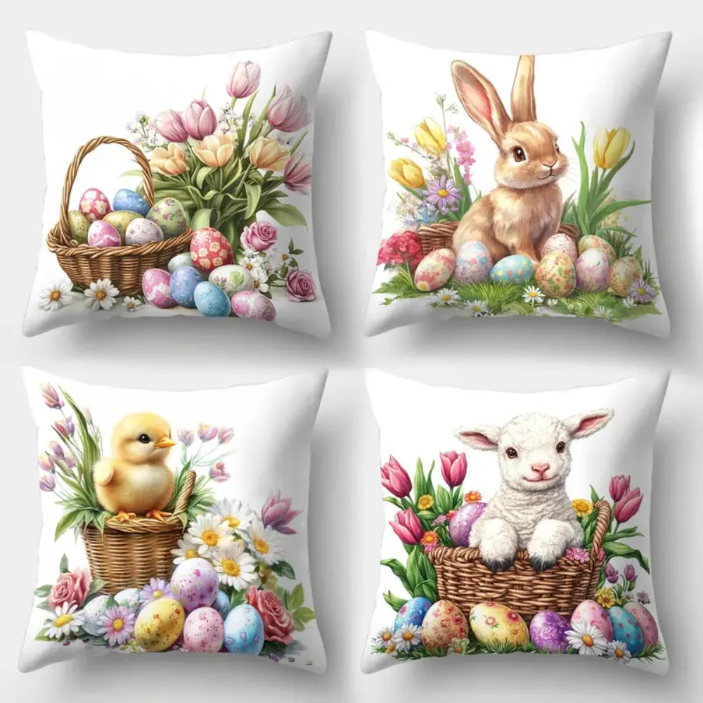 Easter Floral Bunnies Cushion Cover | 4pcs Set - Image 5