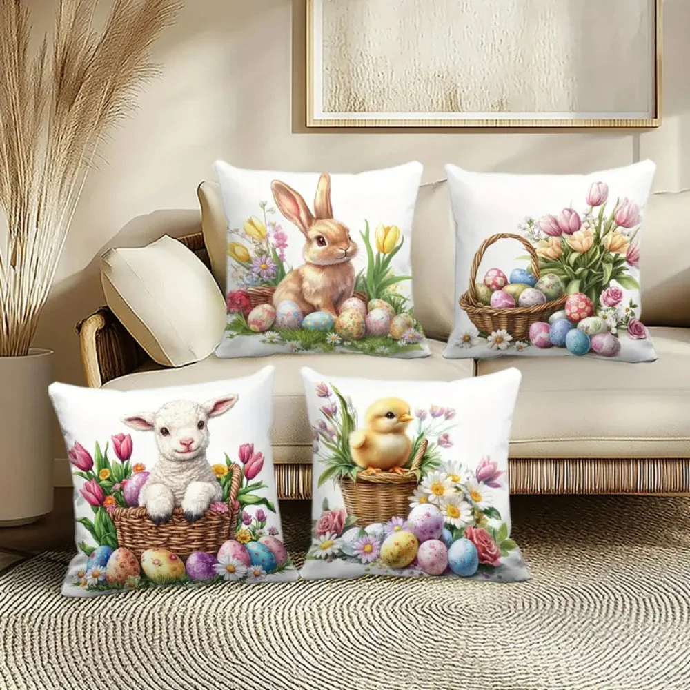 Easter Floral Bunnies Cushion Cover | 4pcs Set - Image 6