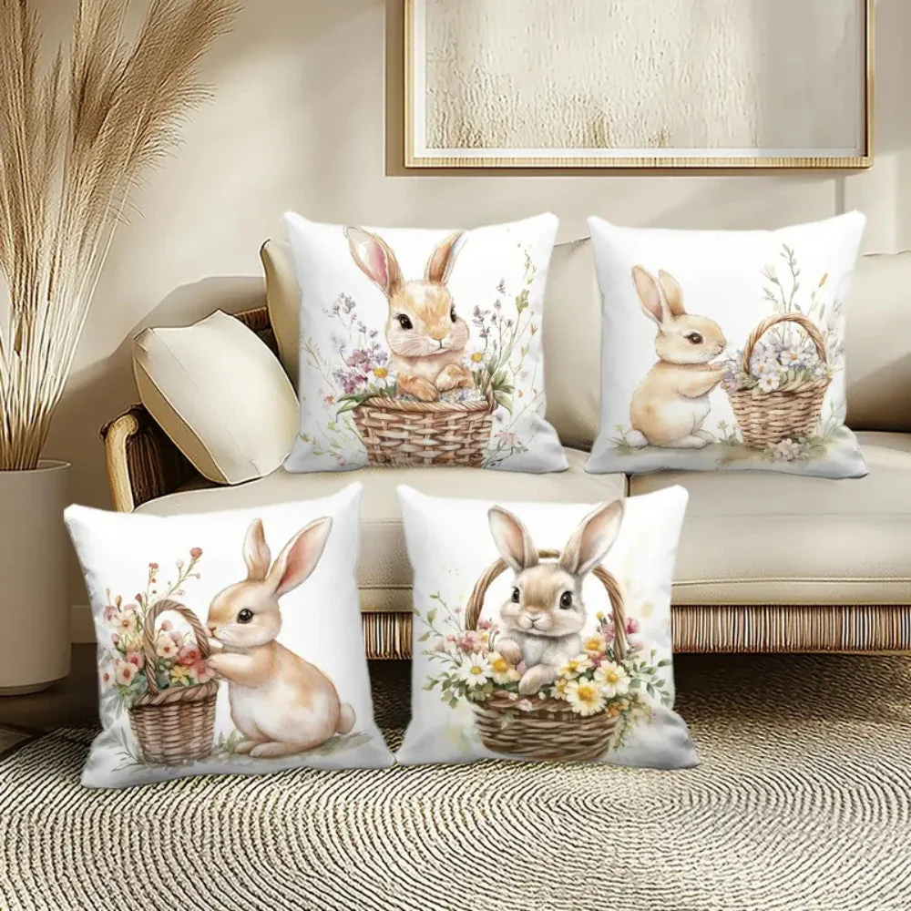 Easter Floral Bunnies Cushion Cover | 4pcs Set - Image 7