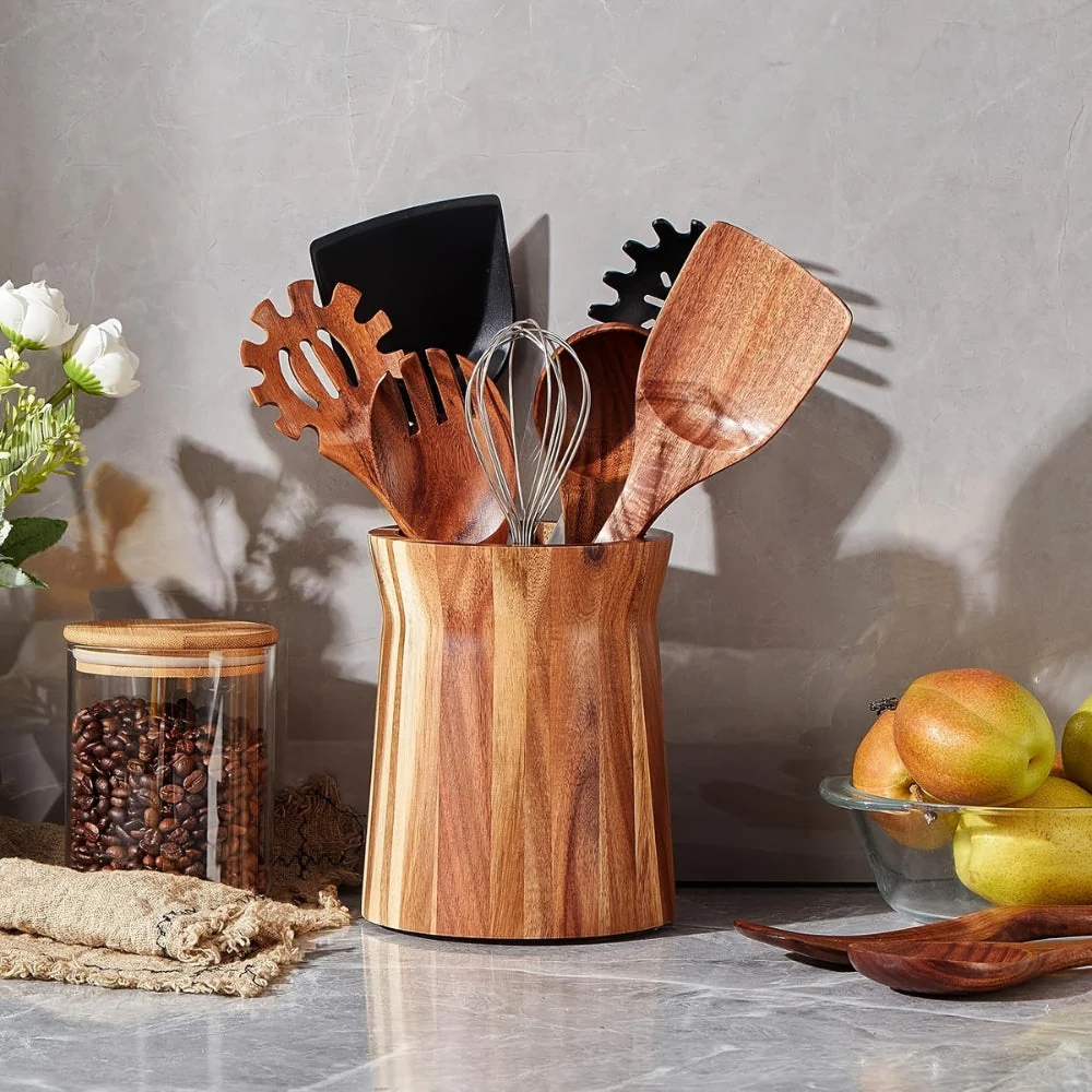 Elegant Acacia Wood Rotating Utensil Holder - Image 5