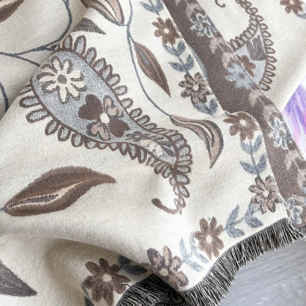 Elegant Double-Sided Floral Winter Shawl Scarf - Image 8