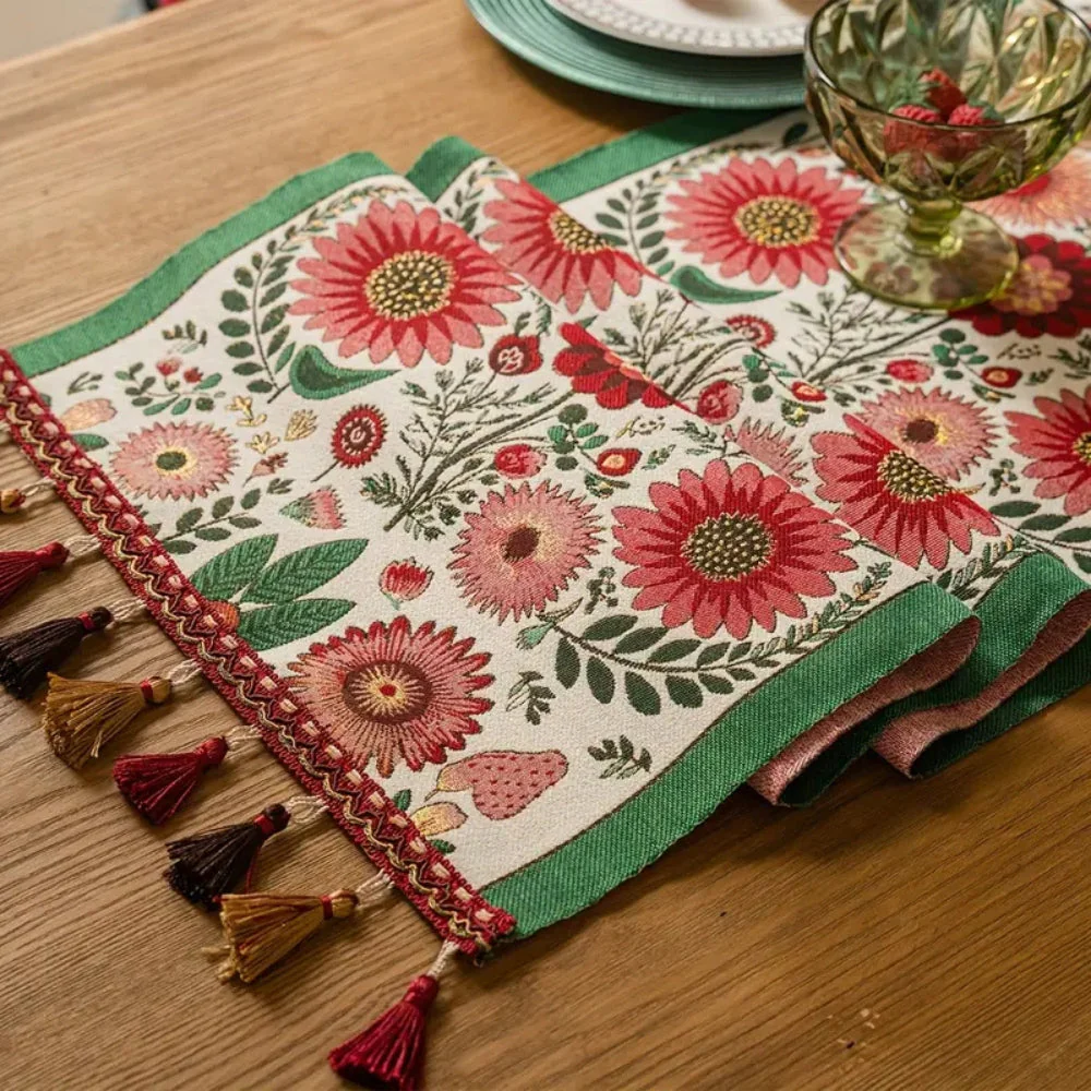 Embroidered Floral Tassel Table Runner - Image 6