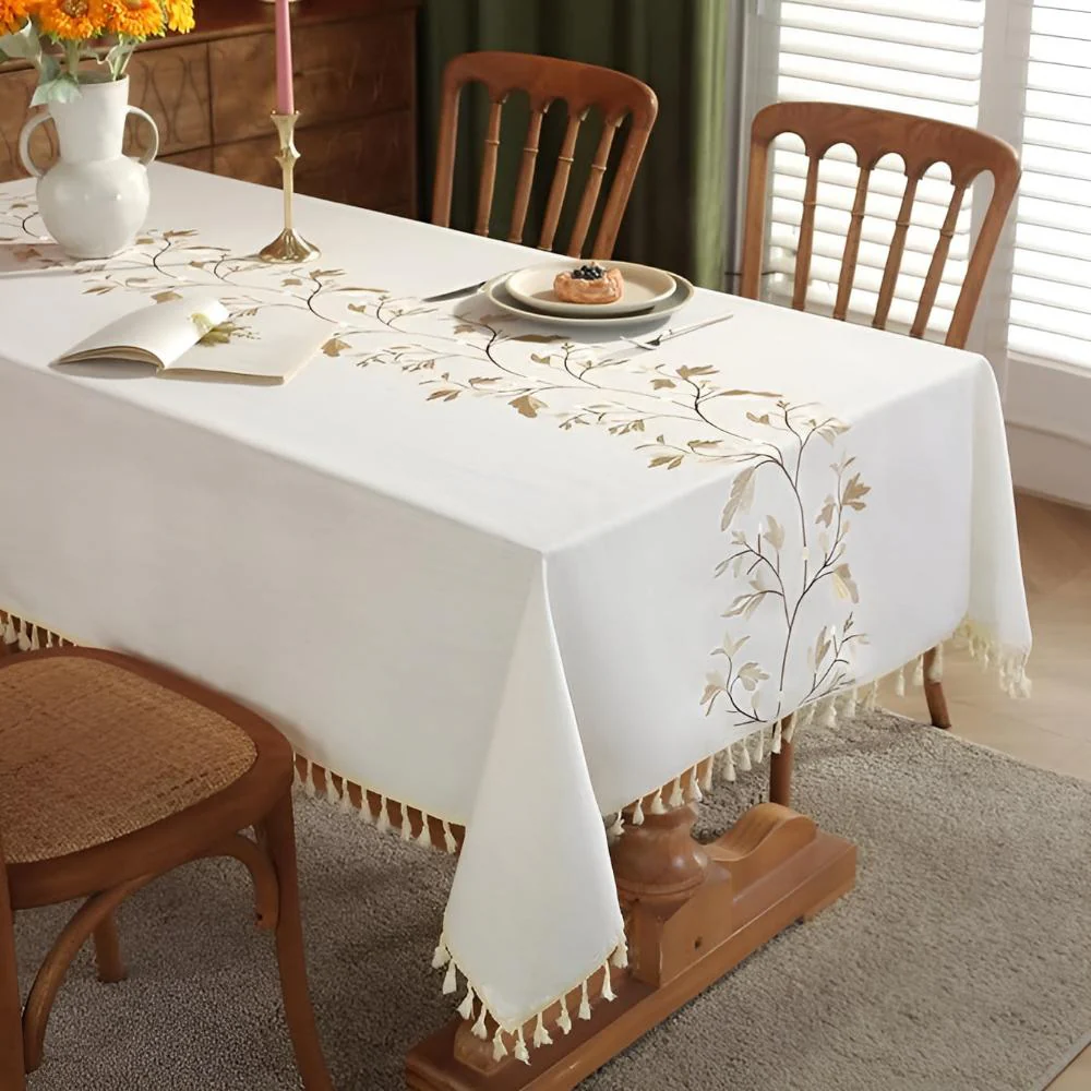 Embroidered Floral Tassel Tablecloth - Image 3