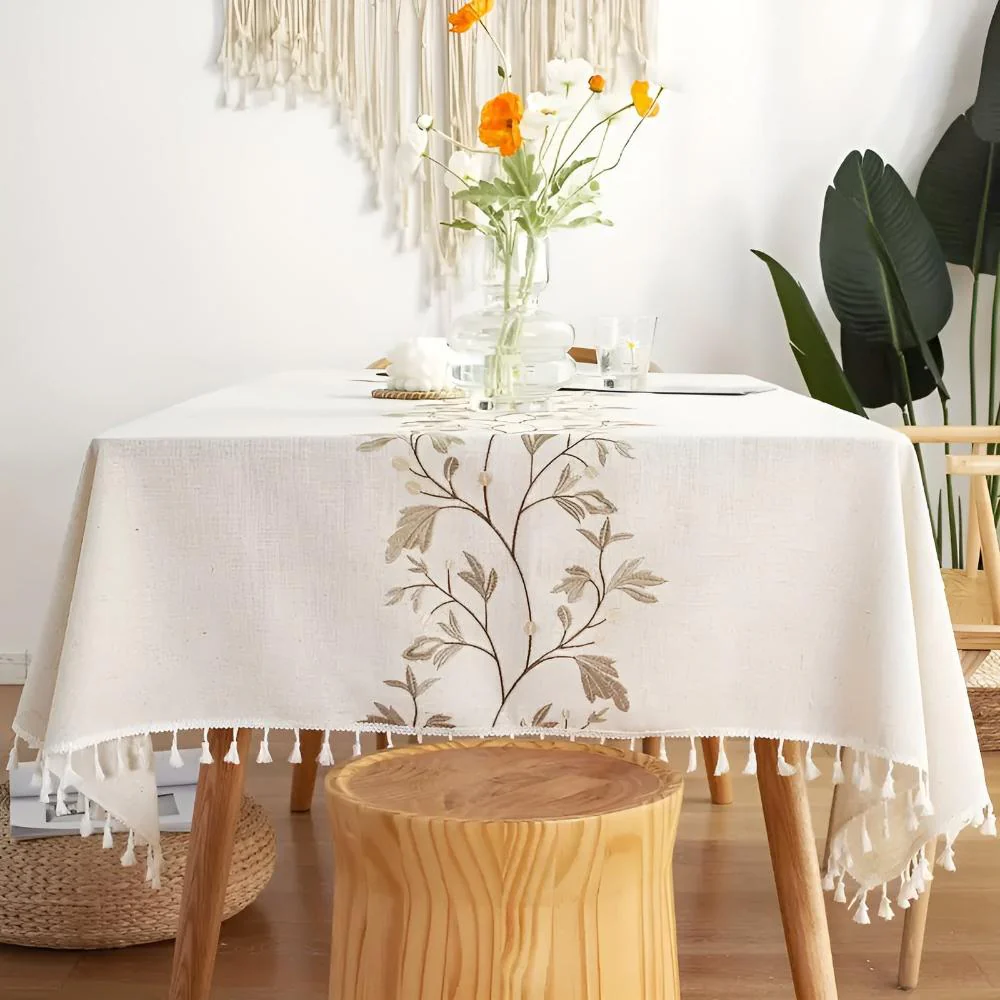 Embroidered Floral Tassel Tablecloth - Image 4