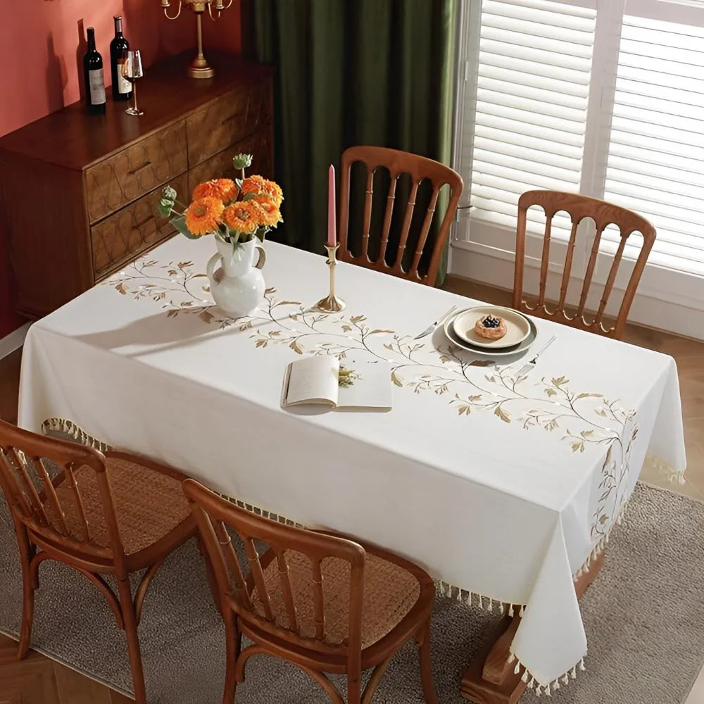 Embroidered Floral Tassel Tablecloth - Image 5