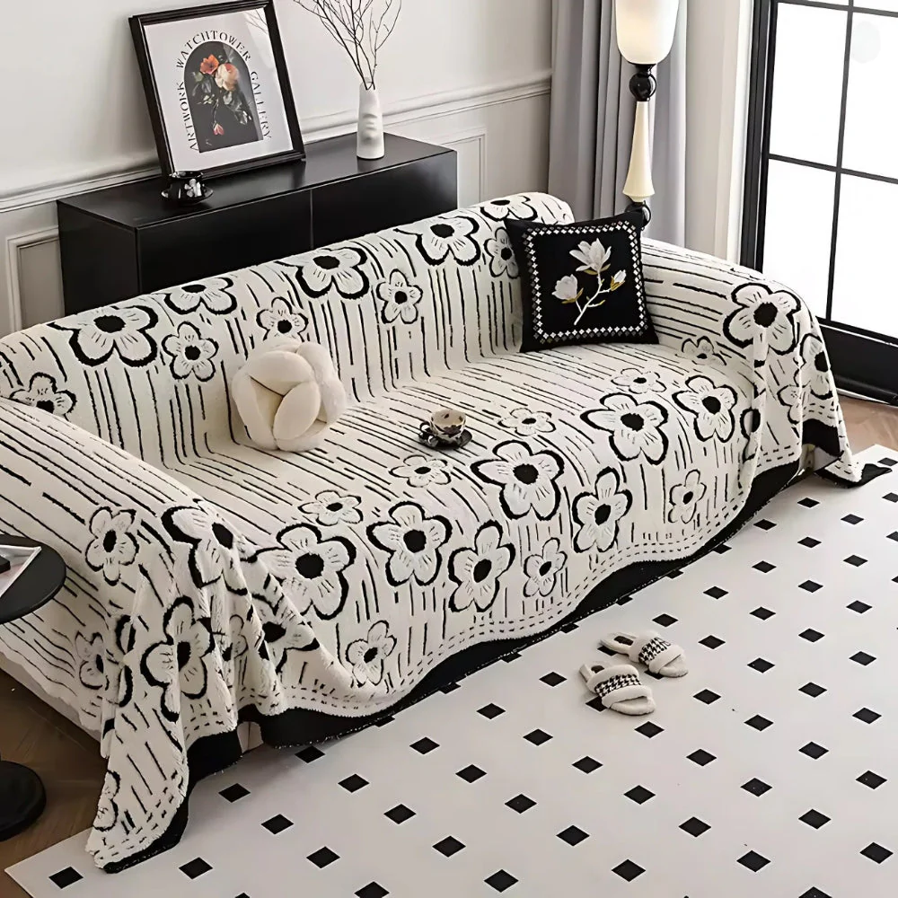 Embroidered Flower Soft Sofa Cover