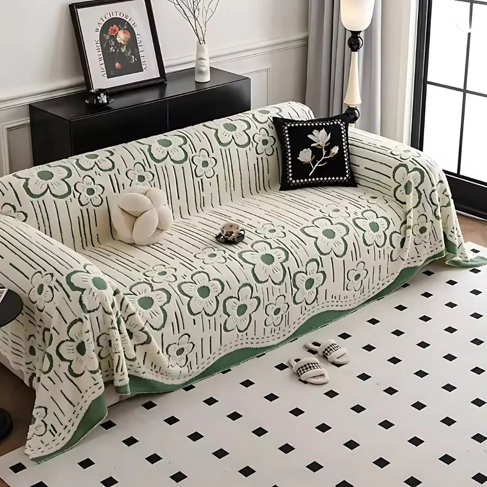 Embroidered Flower Soft Sofa Cover - Image 3