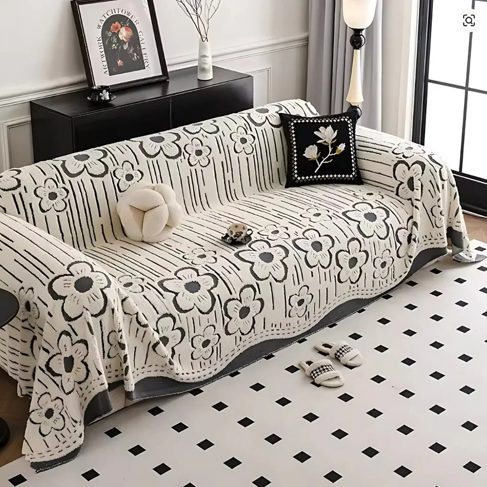 Embroidered Flower Soft Sofa Cover - Image 4