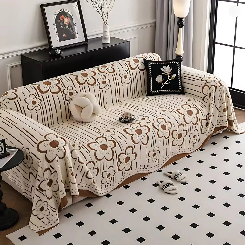 Embroidered Flower Soft Sofa Cover - Image 5