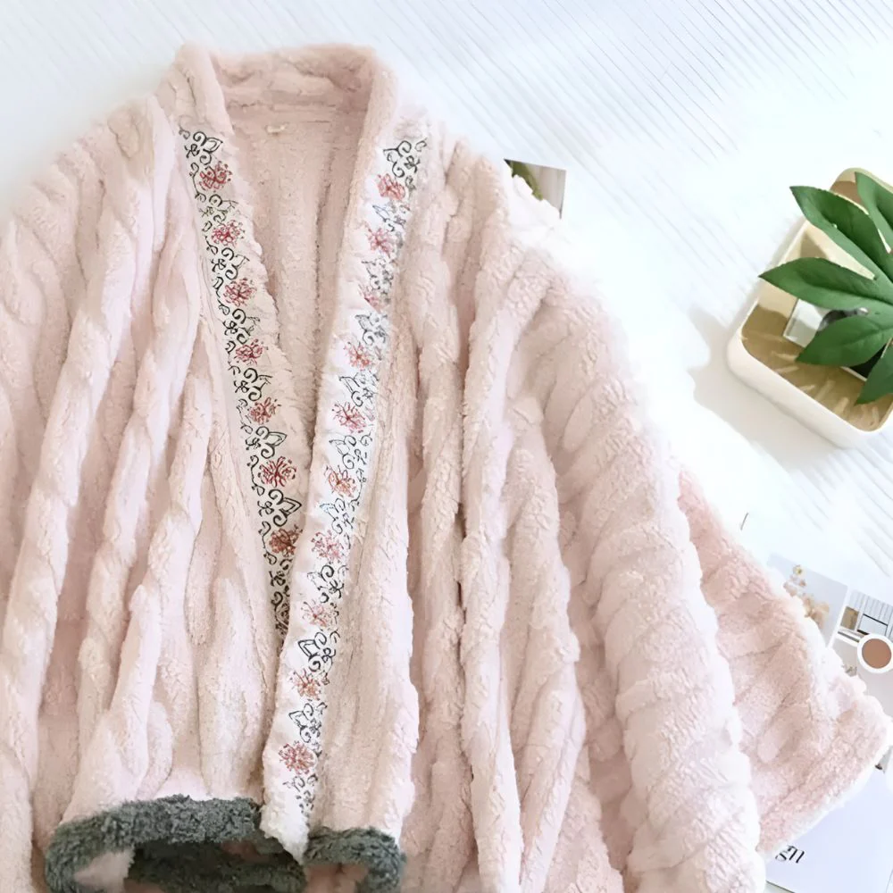Embroidered Warm Fleece Shawl Wrap - Image 4