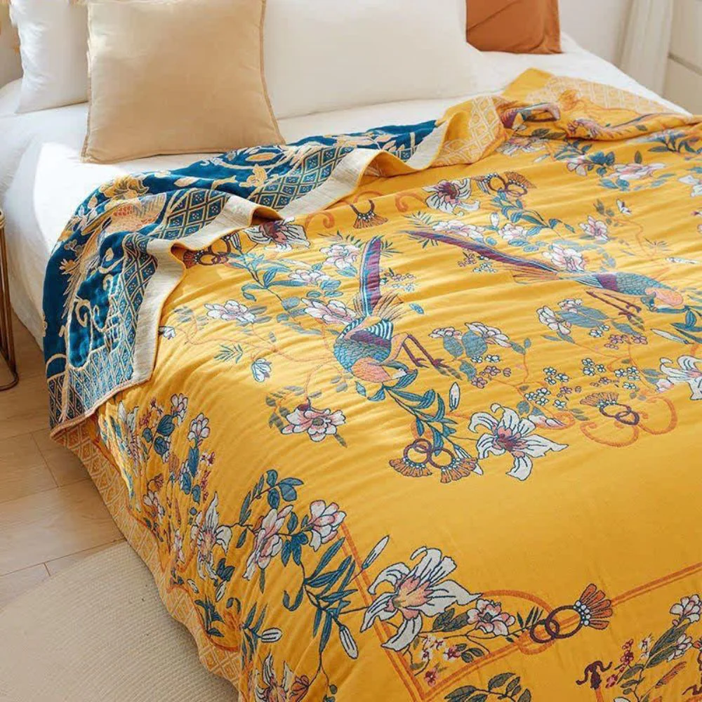 Ethereal Cotton Floral Bird Blanket - Image 2