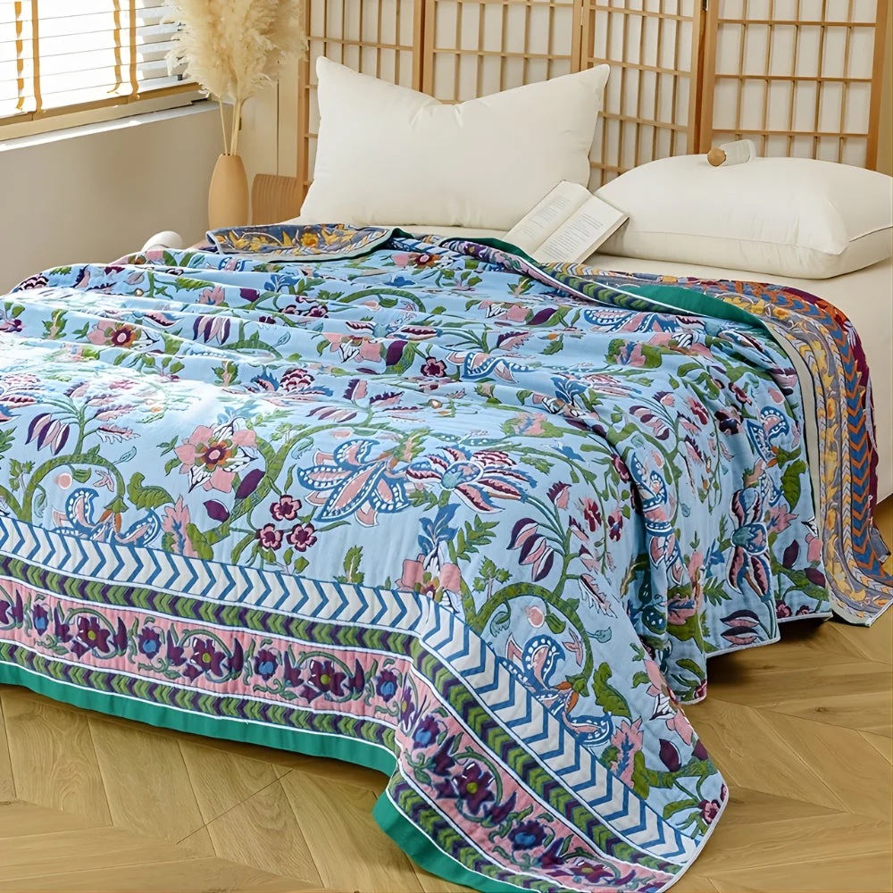 European Floral Reversible Blanket | 100% Cotton Blanket - Image 3