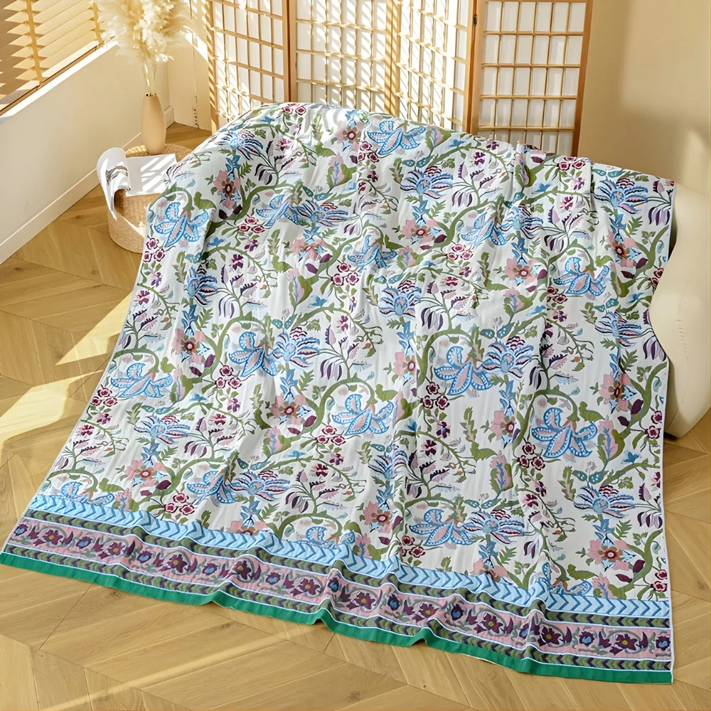 European Floral Reversible Blanket | 100% Cotton Blanket - Image 4