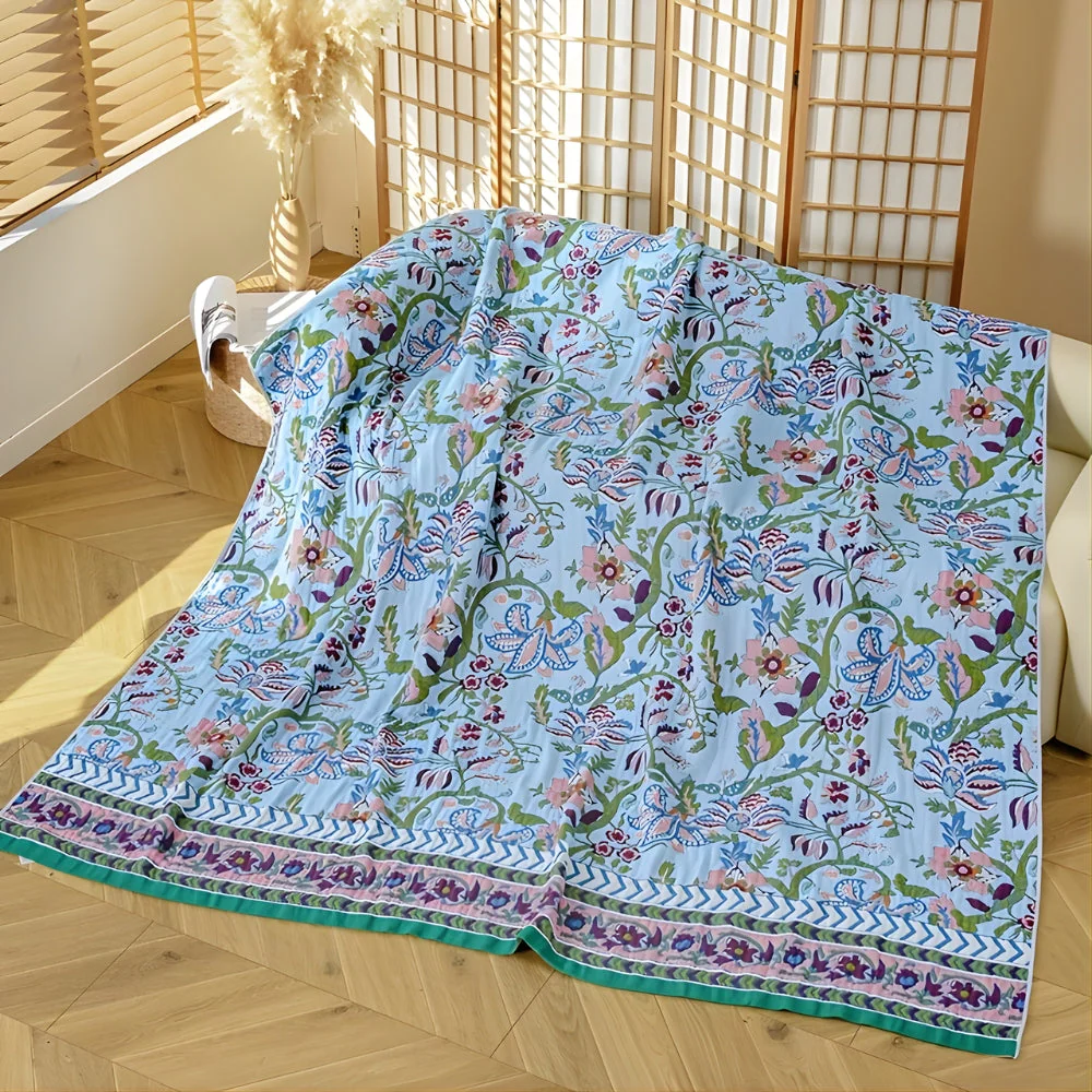 European Floral Reversible Blanket | 100% Cotton Blanket - Image 6
