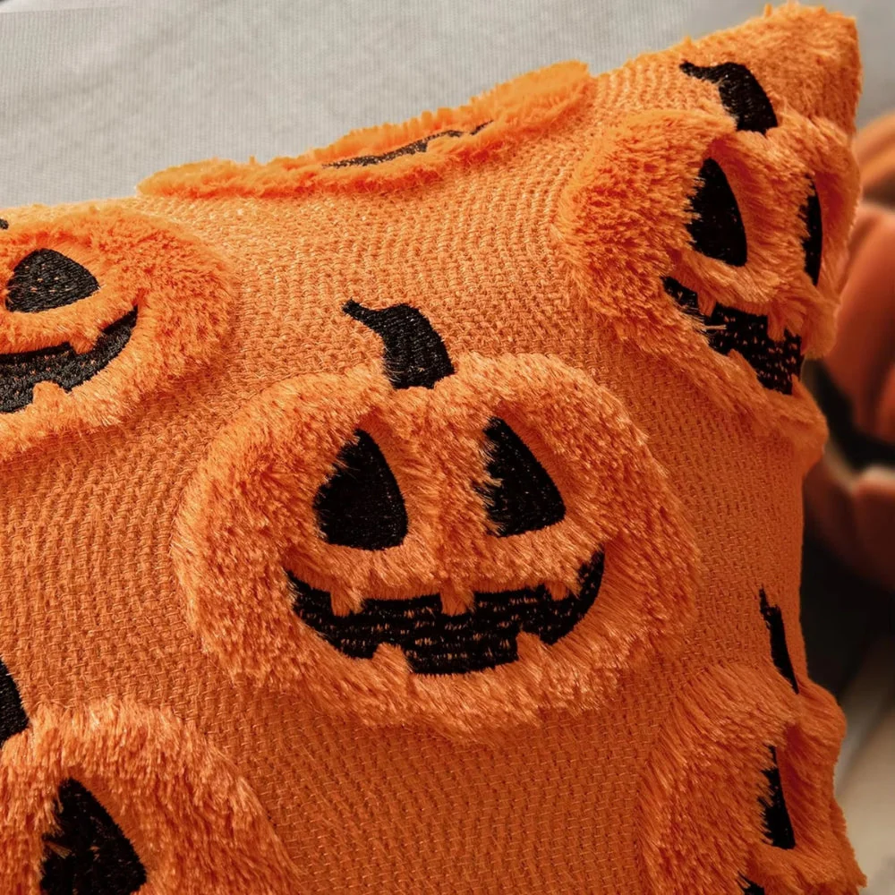 Faux Fleece Halloween Pumpkin Cushion Cover - Image 2