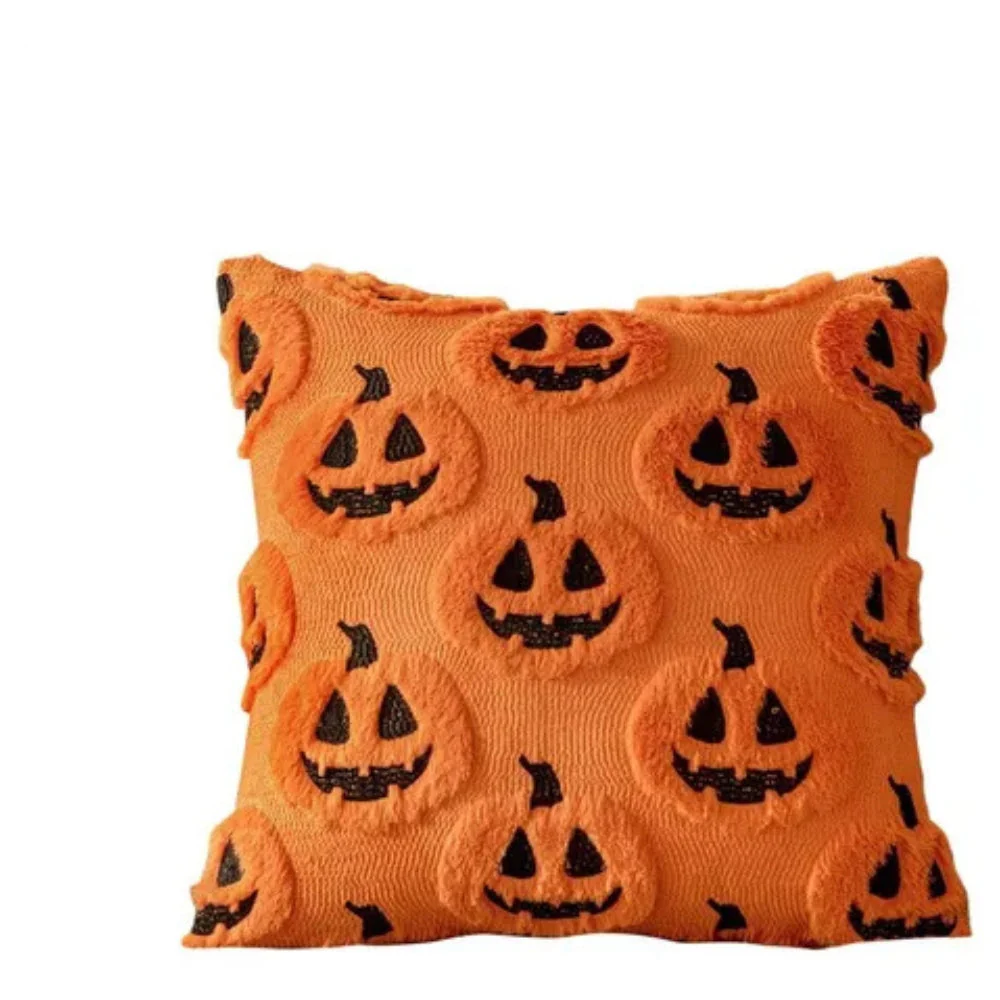 Faux Fleece Halloween Pumpkin Cushion Cover - Image 4