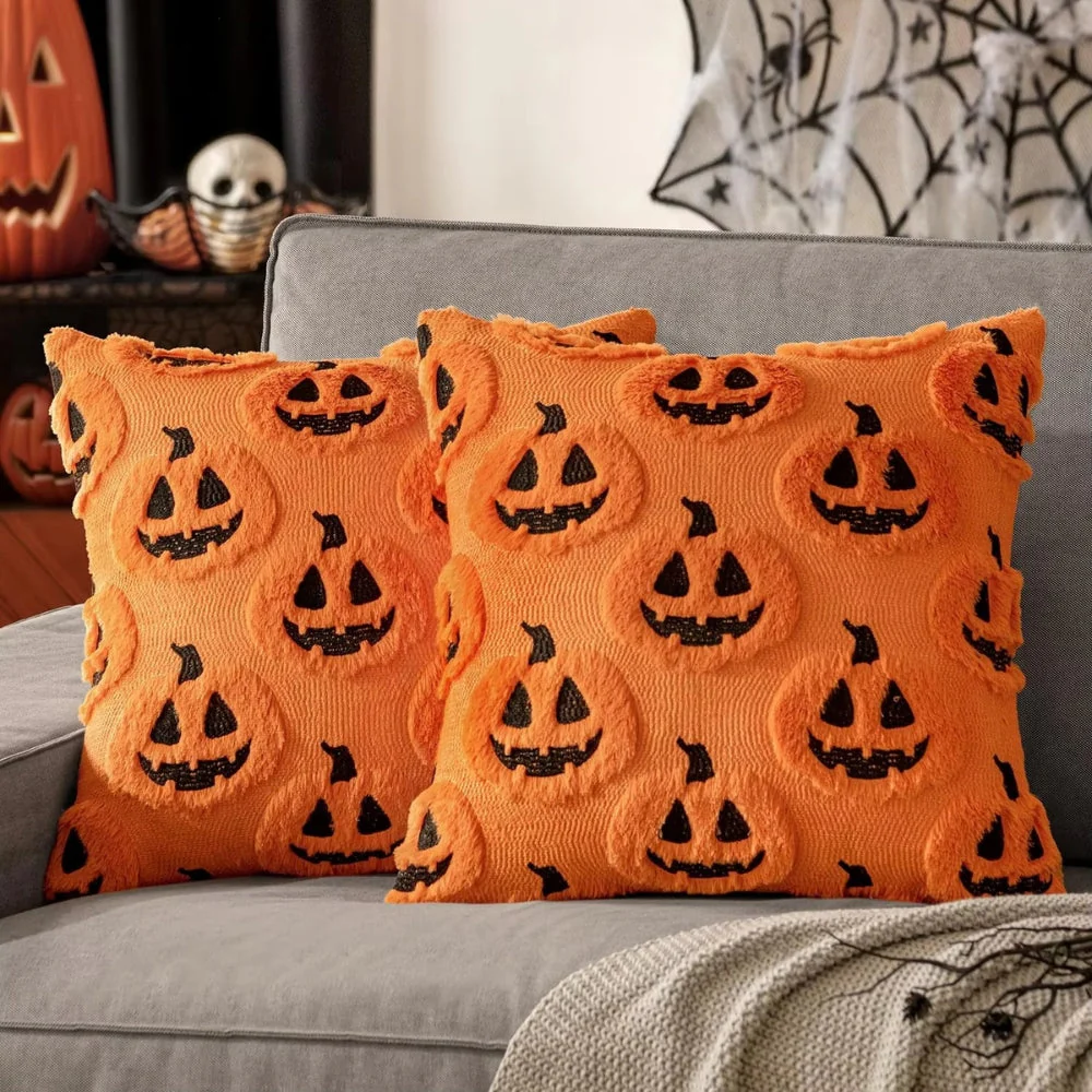 Faux Fleece Halloween Pumpkin Cushion Cover - Image 7