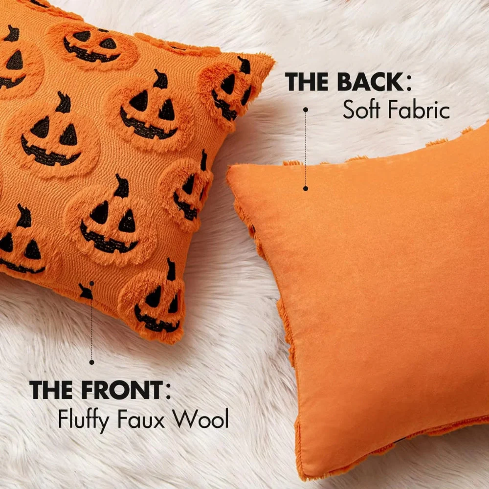 Faux Fleece Halloween Pumpkin Cushion Cover - Image 8