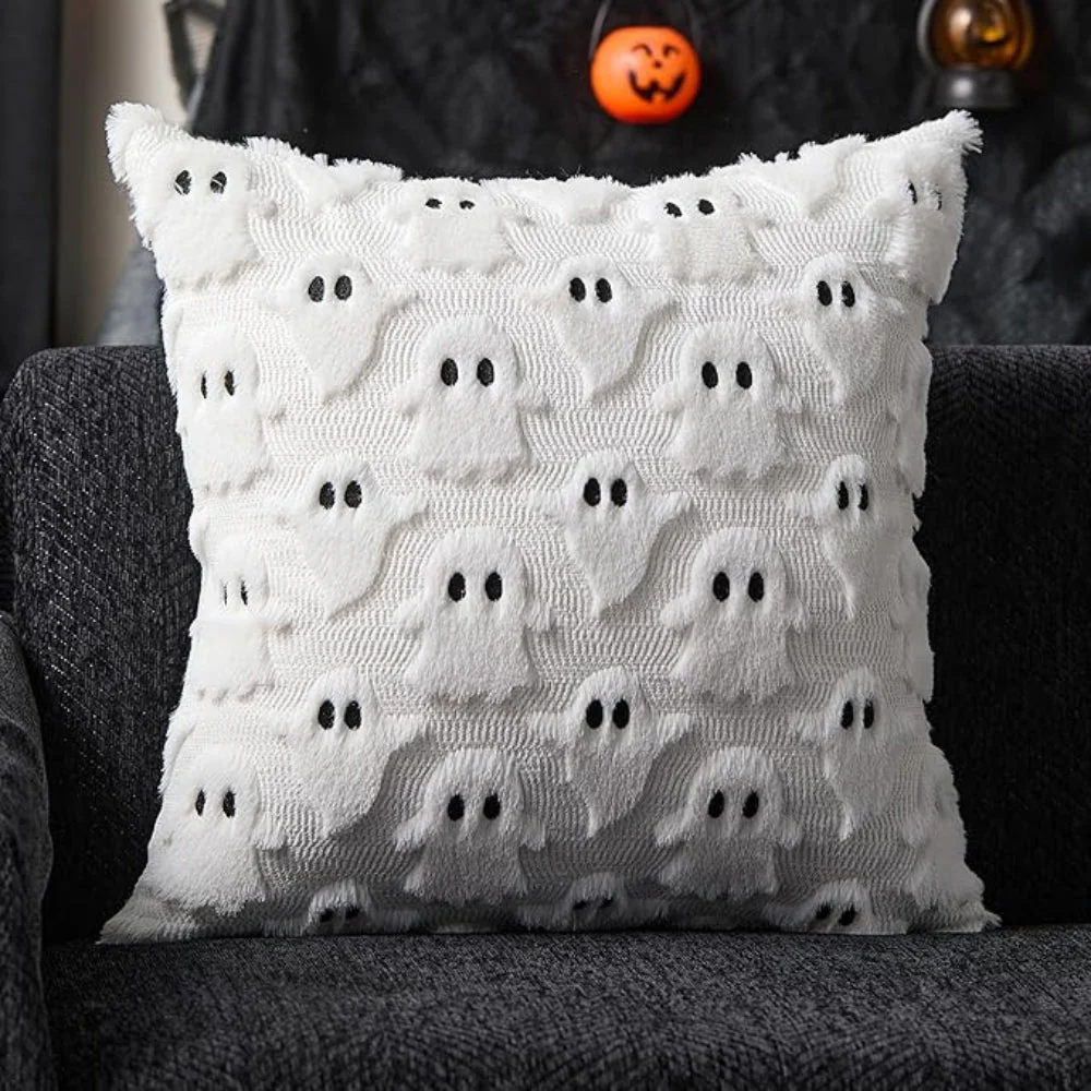 Faux Fleece Halloween Pumpkin Cushion Cover - Image 9