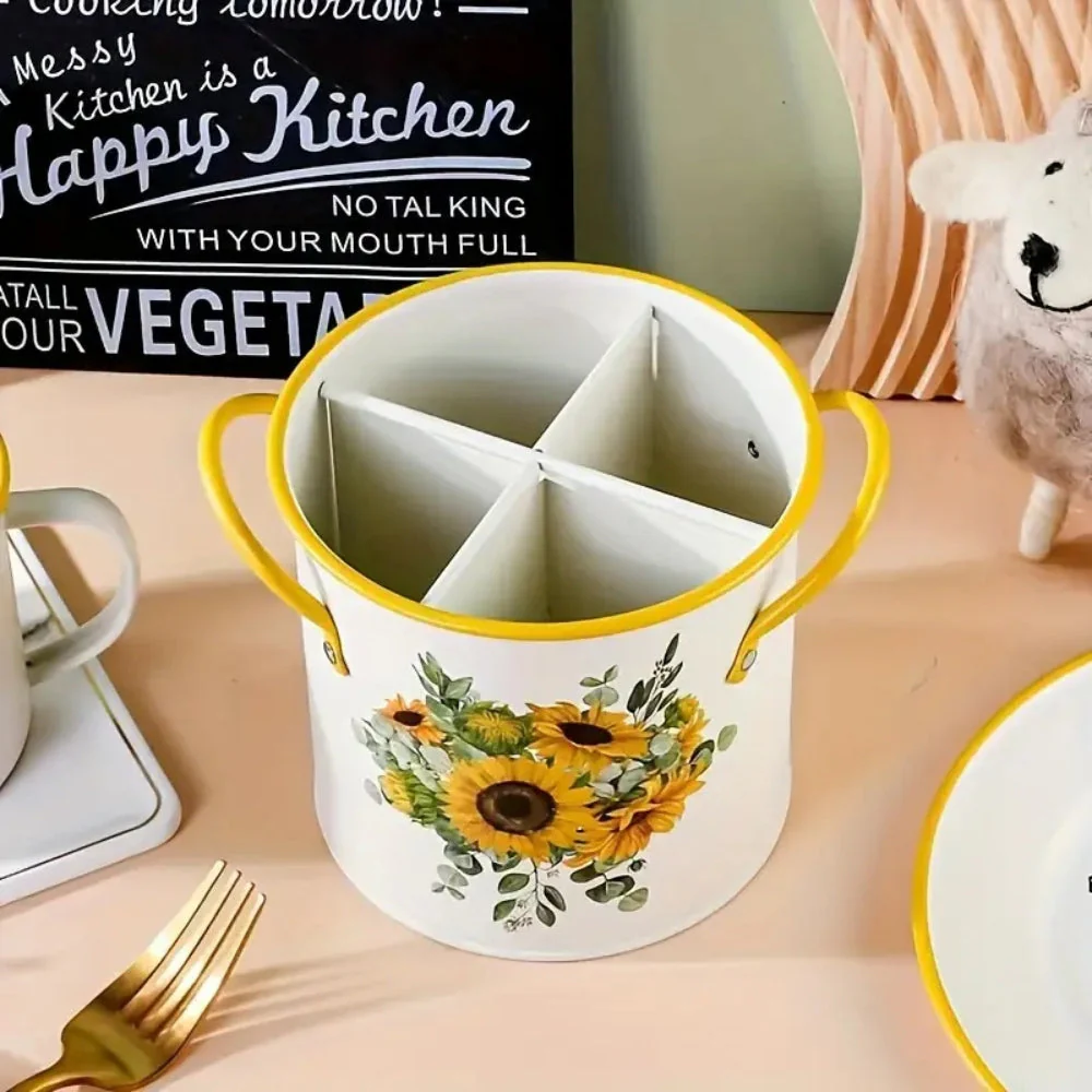 Floral Utensil Storage Basket with Divider Lid - Image 4