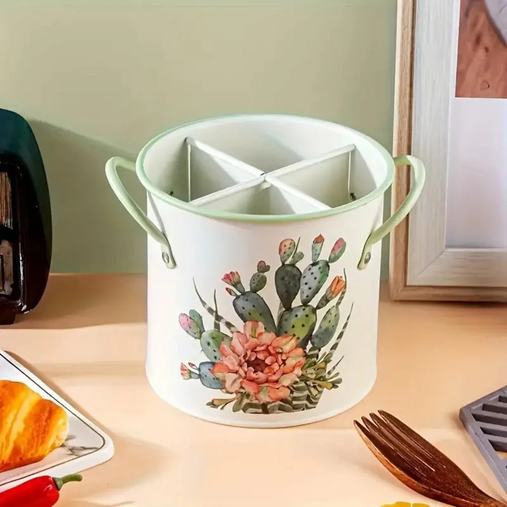 Floral Utensil Storage Basket with Divider Lid - Image 5