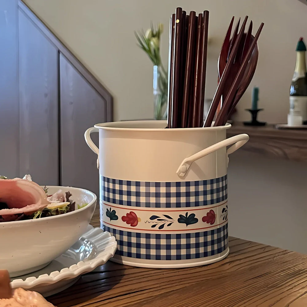 Floral Utensil Storage Basket with Divider Lid - Image 7