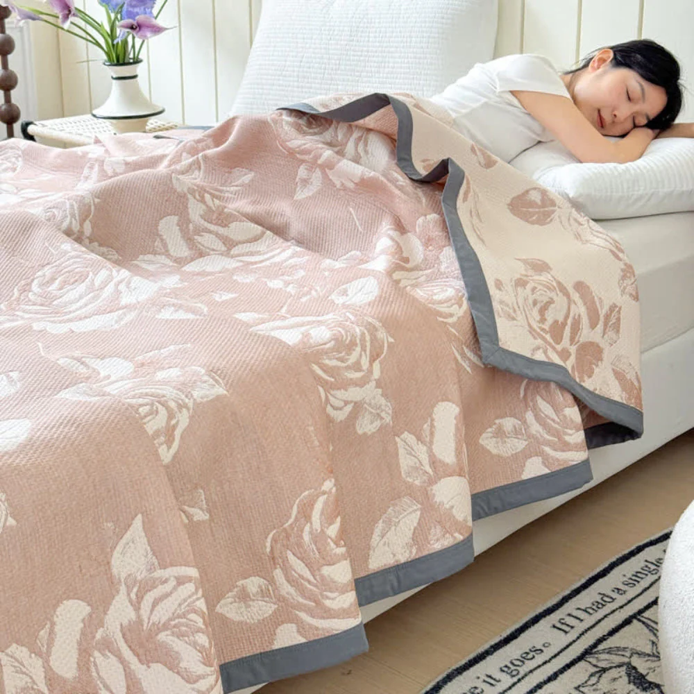 Flouriva Pink Rose Cotton Blanket - Image 2