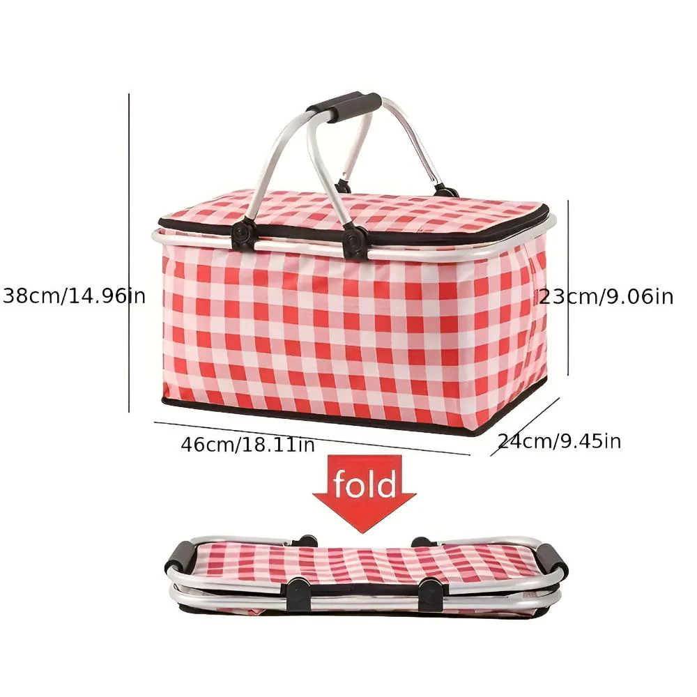 Foldable Checkered Picnic Basket - Image 13