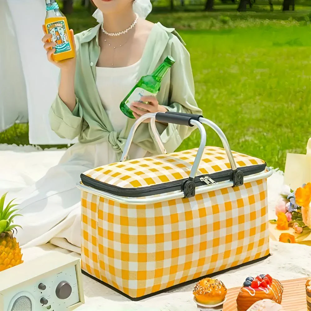 Foldable Checkered Picnic Basket - Image 3