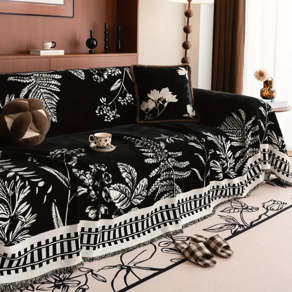 Foliage Floral Chenille Sofa Cover - Image 3