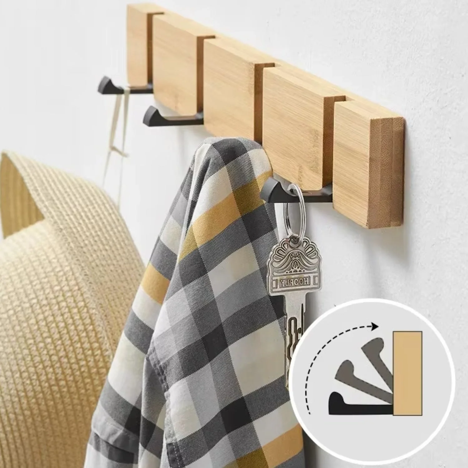 Functional Flip Wooden Wall Hook Rack - Image 3