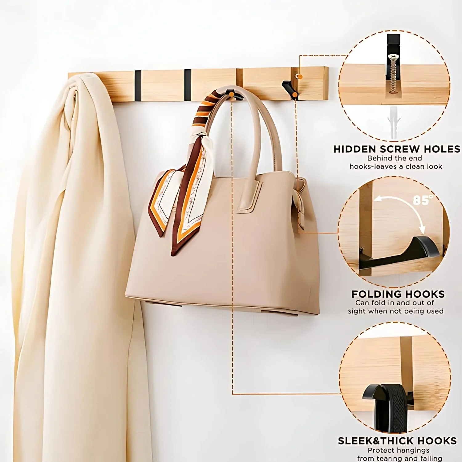 Functional Flip Wooden Wall Hook Rack - Image 4