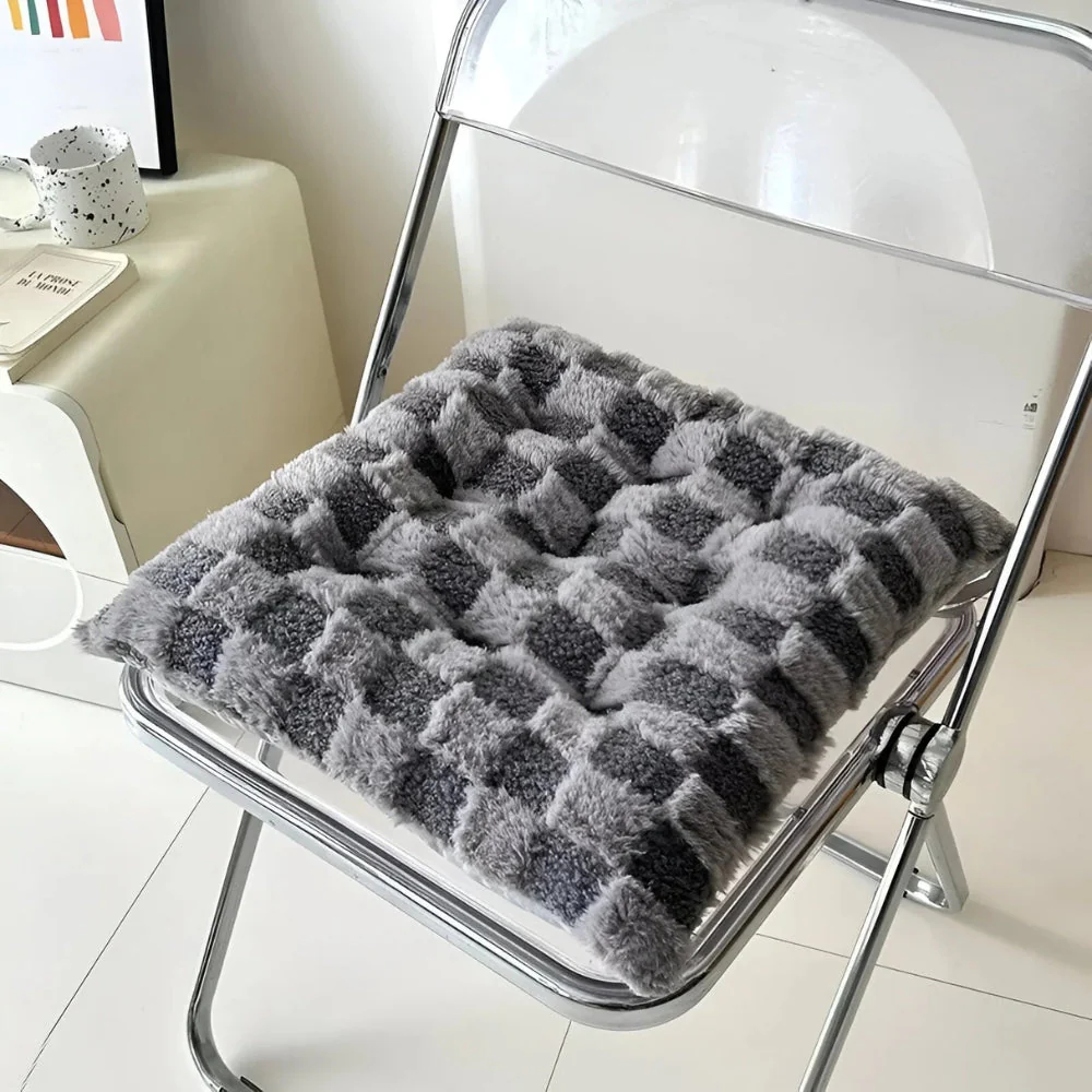 Fuzzy Checkered Fur Padded Cushion - Image 2